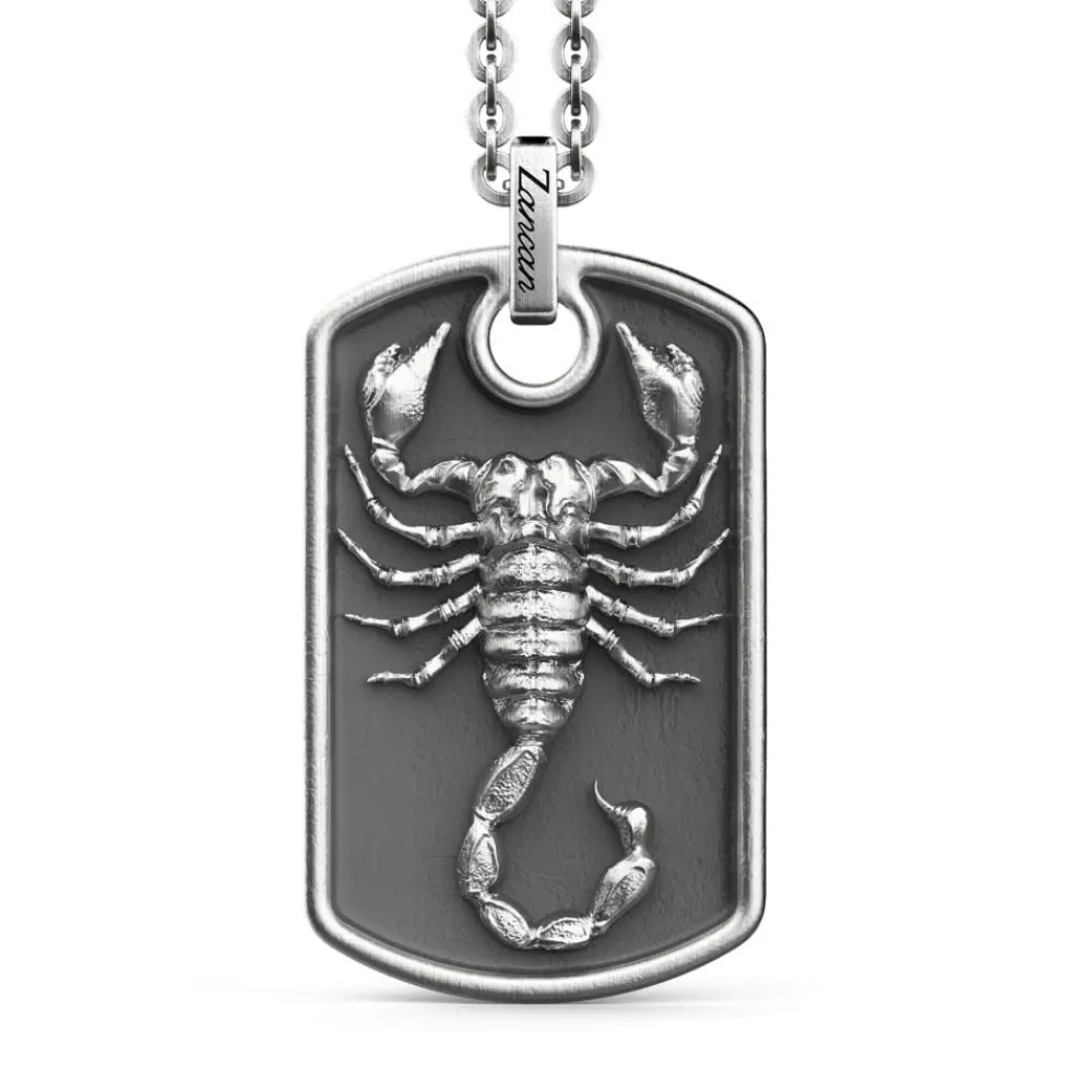 Best Zancan Silver Necklace With Scorpion On Tag Pendant. Colliers