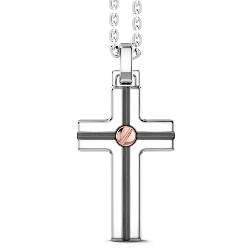Clearance Zancan Silver Necklace With Cross Pendant And Rose Gold Screw. Colliers