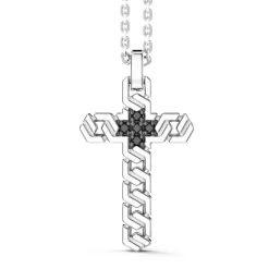 Discount Zancan Silver Necklace With Cross Pendant And Black Stones. Colliers