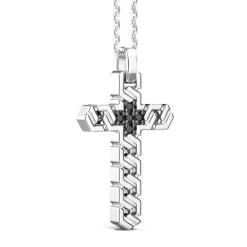 Discount Zancan Silver Necklace With Cross Pendant And Black Stones. Colliers