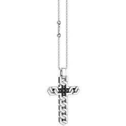 Discount Zancan Silver Necklace With Cross Pendant And Black Stones. Colliers