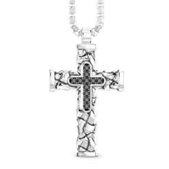 Hot Zancan Silver Necklace With Cross Pendant And Black Stones. Colliers