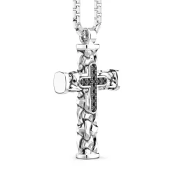 Hot Zancan Silver Necklace With Cross Pendant And Black Stones. Colliers