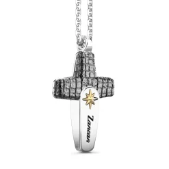 Best Zancan Silver Necklace With Leather Effect Cross Pendant. Colliers