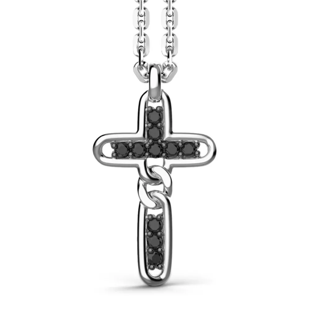 Flash Sale Zancan Silver Necklace With Cross Pendant And Black Stones. Colliers