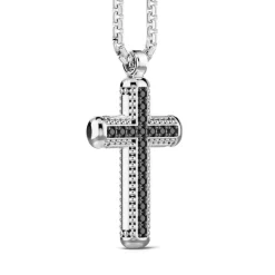 Sale Zancan Silver Necklace With Cross Pendant And Black Stones. Colliers