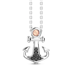 Outlet Zancan Silver Necklace With Anchor Pendant And Black Stones. Colliers