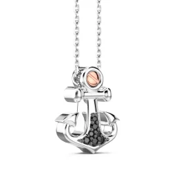 Outlet Zancan Silver Necklace With Anchor Pendant And Black Stones. Colliers