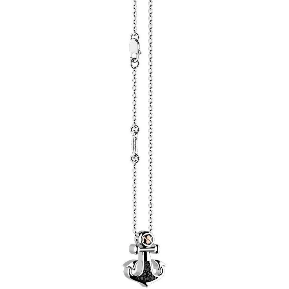 Outlet Zancan Silver Necklace With Anchor Pendant And Black Stones. Colliers