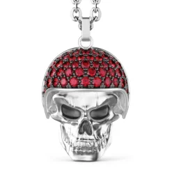 Cheap Zancan Silver Necklace With Biker Skull Pendant With Red Stones. Colliers