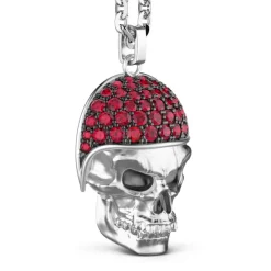 Cheap Zancan Silver Necklace With Biker Skull Pendant With Red Stones. Colliers