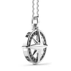 Shop Zancan Silver Necklace With Wind Rose Pendant And Black Stones Colliers