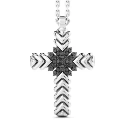 Online Zancan Silver Necklace With Cross Pendant And Black Stones. Colliers