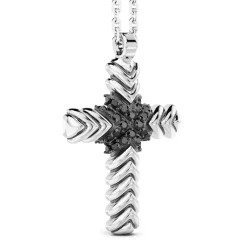 Online Zancan Silver Necklace With Cross Pendant And Black Stones. Colliers