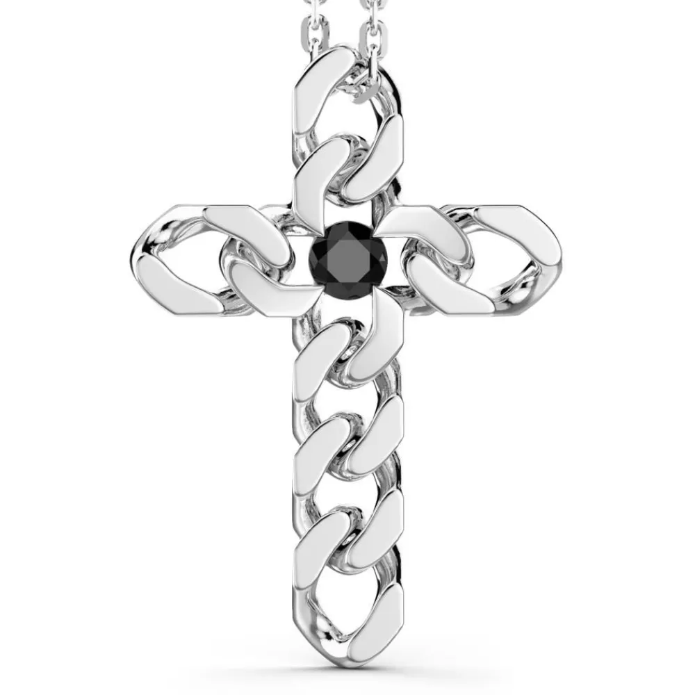 Discount Zancan Silver Necklace With Cross Pendant And Black Stones. Colliers
