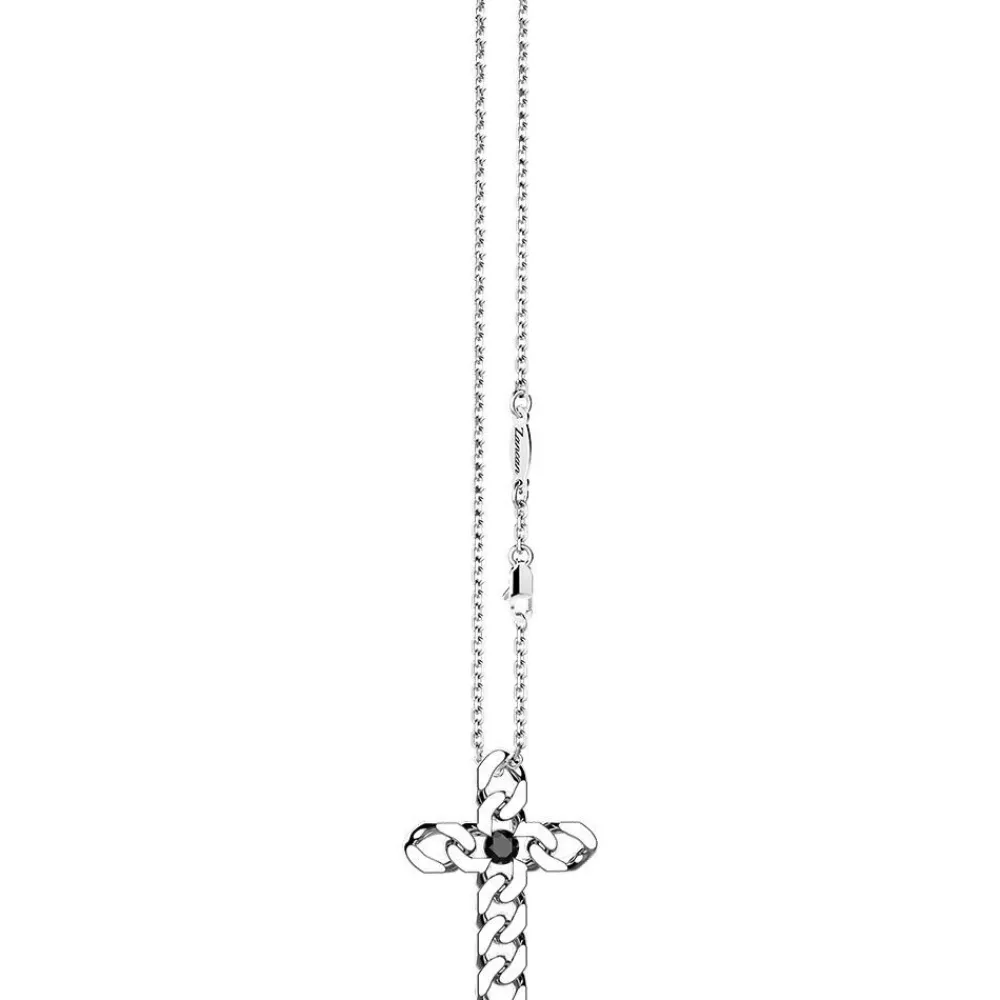 Discount Zancan Silver Necklace With Cross Pendant And Black Stones. Colliers