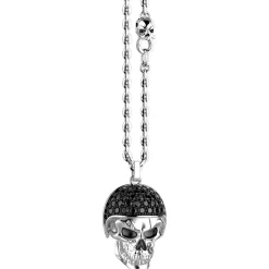 Best Zancan Silver Necklace With Biker Skull Pendant With Black Stones. Colliers