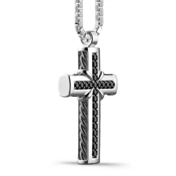 Best Zancan Silver Necklace With Cross Pendant And Black Stones. Colliers
