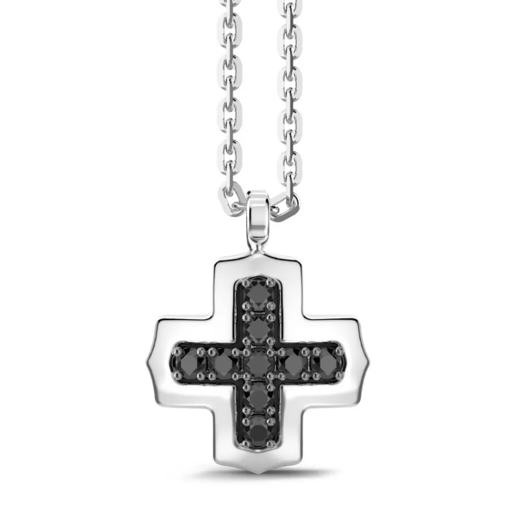 Online Zancan Silver Necklace With Greek Cross Pendant And Black Stones. Colliers