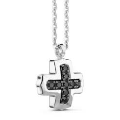 Online Zancan Silver Necklace With Greek Cross Pendant And Black Stones. Colliers
