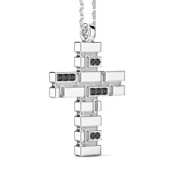 Hot Zancan Silver Necklace With Cross Pendant And Black Stones. Colliers