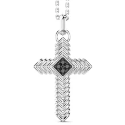 Best Sale Zancan Silver Necklace With Cross Pendant And Black Stones. Colliers