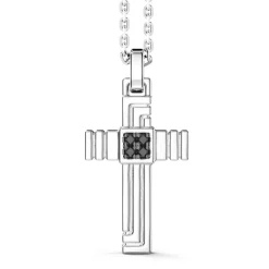 Best Sale Zancan Silver Necklace With Cross Pendant And Black Stones. Colliers