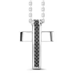 Store Zancan Silver Necklace With Cross Pendant And Black Stones. Colliers