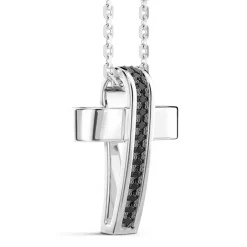 Store Zancan Silver Necklace With Cross Pendant And Black Stones. Colliers