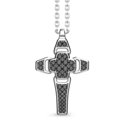 Hot Zancan Silver Necklace With Cross Pendant And Black Stones. Colliers