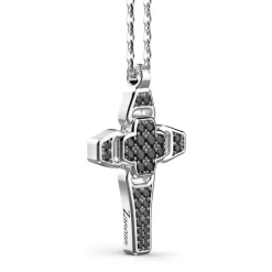 Hot Zancan Silver Necklace With Cross Pendant And Black Stones. Colliers