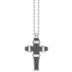 Hot Zancan Silver Necklace With Cross Pendant And Black Stones. Colliers