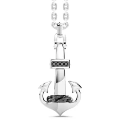 Store Zancan Silver Necklace With Anchor Pendant And Black Stones. Colliers