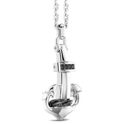 Store Zancan Silver Necklace With Anchor Pendant And Black Stones. Colliers