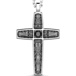 Cheap Zancan Silver Necklace With Cross Pendant And Black Stones. Colliers