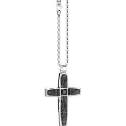 Cheap Zancan Silver Necklace With Cross Pendant And Black Stones. Colliers