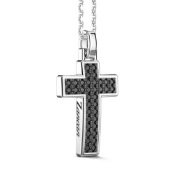Fashion Zancan Silver Necklace With Cross Pendant And Black Stones. Colliers