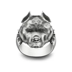 Fashion Zancan Silver Pit Bull Ring With Vintage Finish. Bagues