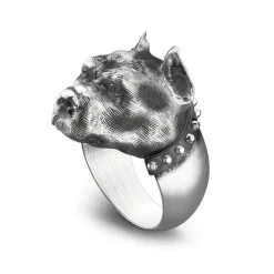 Fashion Zancan Silver Pit Bull Ring With Vintage Finish. Bagues