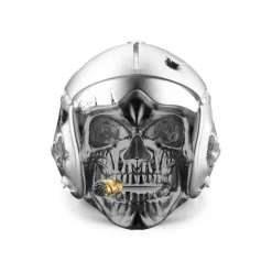 Cheap Zancan Silver Ring With Aviator Skull. Bagues