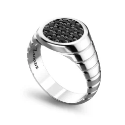 Shop Zancan Silver Ring With Black Stones. Bagues