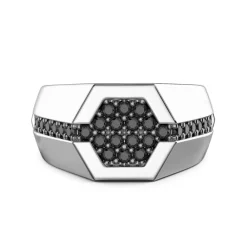 Clearance Zancan Silver Ring With Black Stones. Bagues