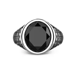 Shop Zancan Silver Ring With Black Stone. Bagues