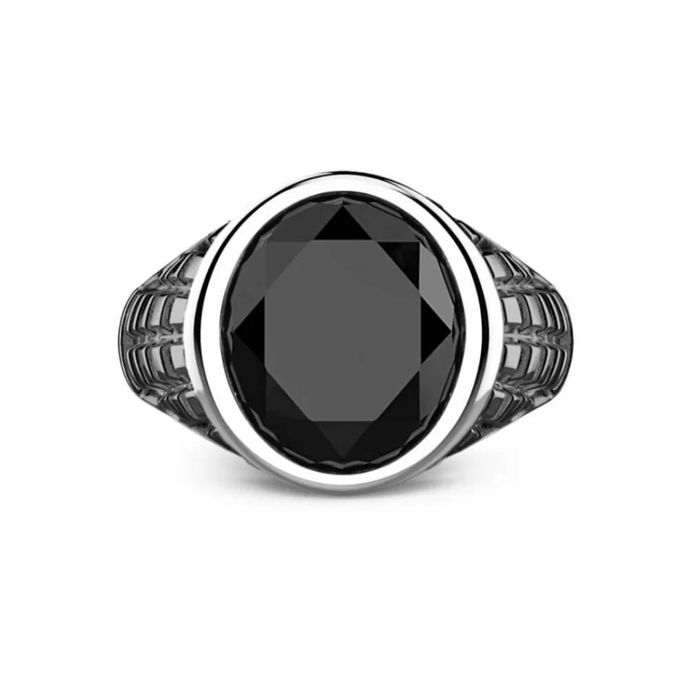 Shop Zancan Silver Ring With Black Stone. Bagues