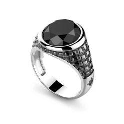 Shop Zancan Silver Ring With Black Stone. Bagues