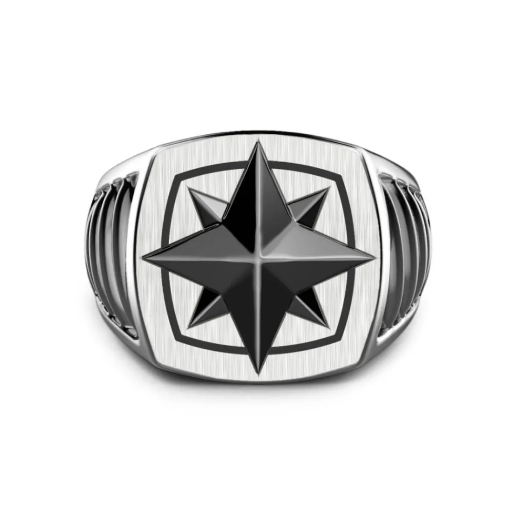 Best Zancan Silver Ring With Ceramic Wind Rose. Bagues