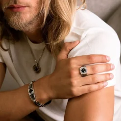 Best Zancan Silver Ring With Ceramic Wind Rose. Bagues