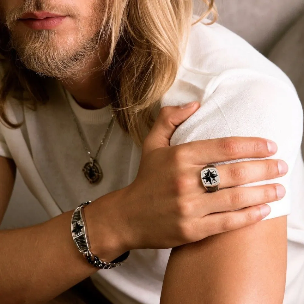 Best Zancan Silver Ring With Ceramic Wind Rose. Bagues