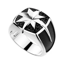 Hot Zancan Silver Ring With Engraved Wind Rose And Black Stones. Bagues