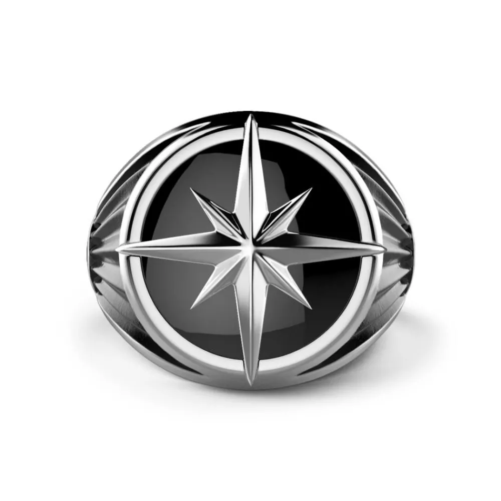 Flash Sale Zancan Silver Ring With Iconic Wind Rose On Onyx. Bagues